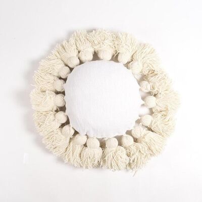 Statement Tasseled Round Cushion cover, 15 x 15 inches