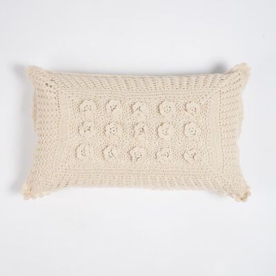 Housse de coussin lombaire en coton au crochet avec applique florale, 20 x 12 pouces