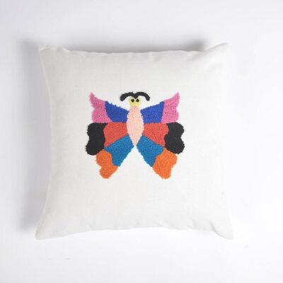 Quirky Butterfly Embroidered Cushion Cover, 16 x 16 inches