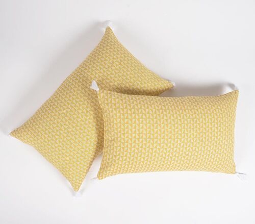 Set of 2 - Geometric Printed Handloom Cotton Cushion Covers, 20 x 12 inches