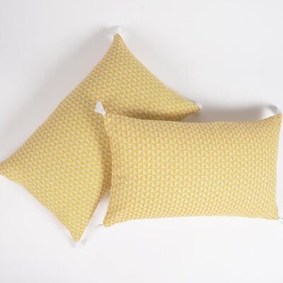Set of 2 - Geometric Printed Handloom Cotton Cushion Covers, 20 x 12 inches