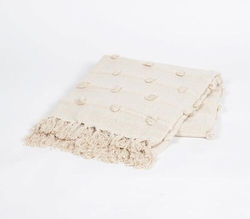 Handcrafted Textured Cotton Throw with Tassels