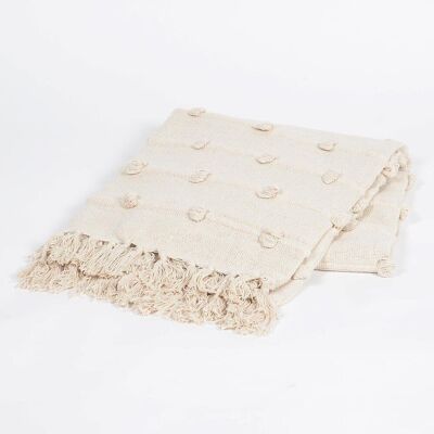 Handgefertigter Überwurf aus strukturierter Baumwolle mit Quasten