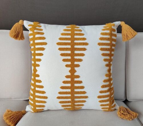 Honey Embroidered Tasseled Cushion Cover