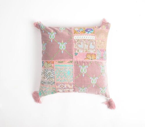 Embroidered Patchwork Cotton Tasseled Cushion Cover