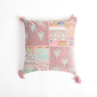 Embroidered Patchwork Cotton Tasseled Cushion Cover