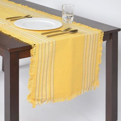 Runner da tavolo giallo con bordi con frange