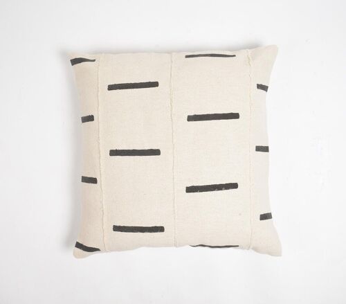 Block Printed Broken Lines Monochrome Cotton Cushion Cover, 18 x 18 inches