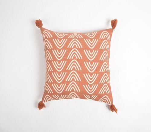 Alternate-Geometric Monochrome Tasseled Cotton Cushion Cover, 18 x 18 inches