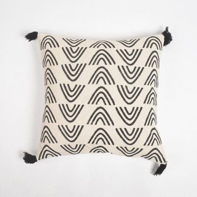 Boomerang Monochrome Cotton Tasseled Cushion Cover, 20 x 20 inches