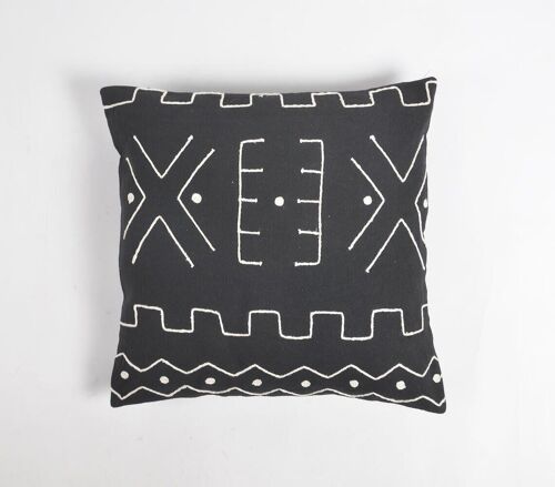 Tribal Block Printed Monotone Cushion Cover, 18 x 18 inches