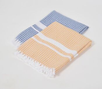 Lot de 2 - Serviettes de bain en coton à carreaux jaune et bleu 5