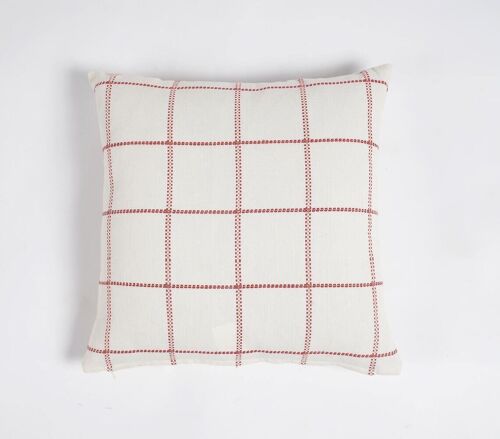 Woven Christmas Checkered Cotton Cushion Cover, 16 x 16 inches
