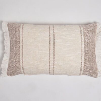 Striped Handloom Lumbar Cushion Cover with Frayed Sides, 24 x 14 inches