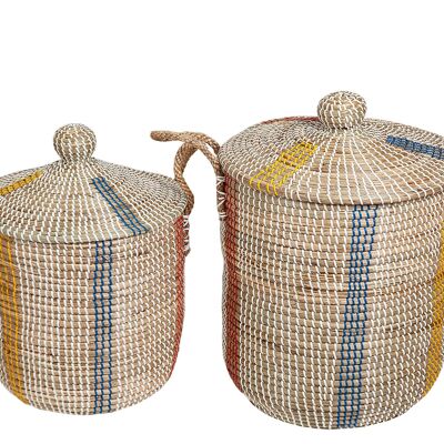 SET 2 BASKET WITH NAT FIBER LID. 36X36X54CM HM11009000