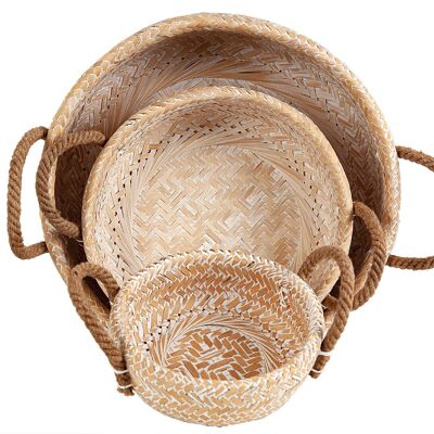 SET 3 BASKETS WITH BAMBOO HANDLES HM11013000