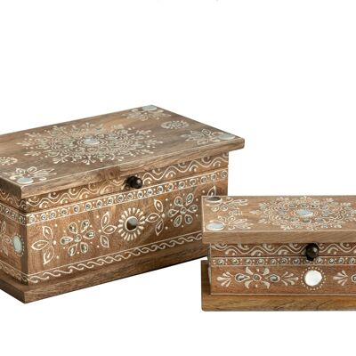 SET 2 REDDA WOODEN BOXES. PAINTED/CRYSTALS 25X15X9CM HM311012000