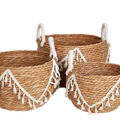 SET 3 WICKER BASKETS WITH FRINGES HM843024000