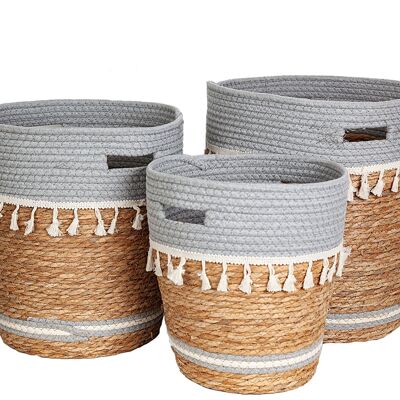 SET 3 WICKER BASKETS WITH TASSELS HM843029000