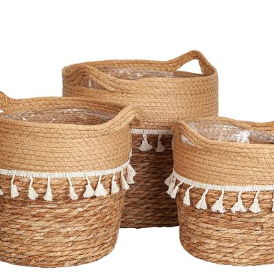 SET 3 WICKER BASKETS WITH TASSELS 33X26X30CM HM843032000