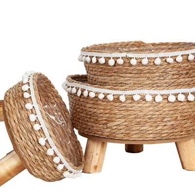 SET 3 WICKER FLOWER POT WITH TALLS WITH FEET 32X32X25CM HM843036000