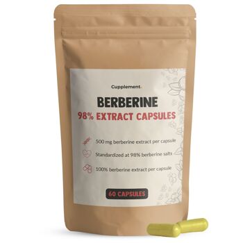 Cupplement - Berbérine 60 Capsules - 98% Extrait de Berbérine - 500 MG par capsule - Pas 100 mg mais 500 mg - Supplément - Superaliment - Comprimés - hcl 1