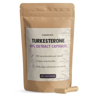 Complemento | Turkesterona 60 Cápsulas | Envío gratis | 10% Extracto de Ajuga Turkestanica | La más alta calidad 500 mg por cápsula
