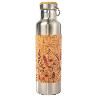 Insulated stainless steel drinking bottle with cork coating - Flower / Flower