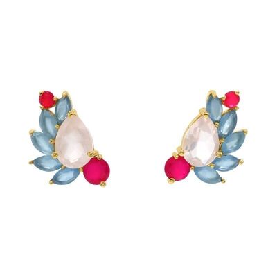 Nemi-Ohrringe aus fuchsiafarbenem, blauem und rosafarbenem Quarz