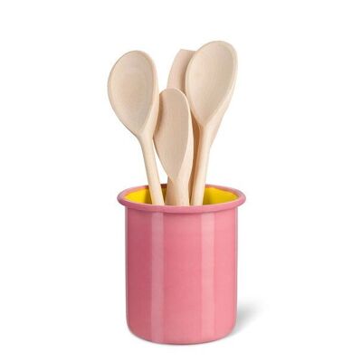 Medium Enamel Utensil Holder in Old Rose / Sulphur Yellow