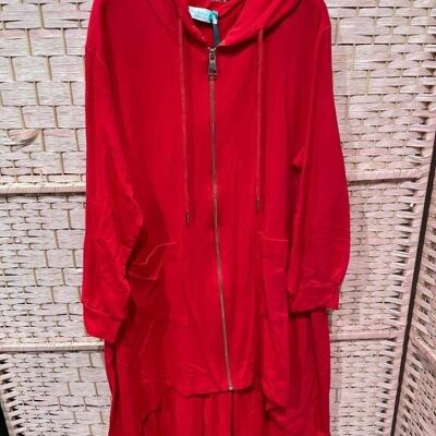 Long Cotton Jacket with Zipper, Hood and One Size
