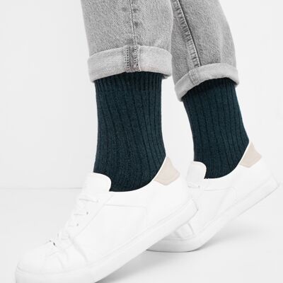 Chaussettes chaudes bio en bleu-vert foncé, Bambesch