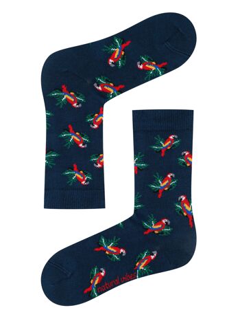 Chaussettes enfant bio avec perroquets - Chaussettes vertes à motif perroquets pour enfants, Perroquet Tropical 3