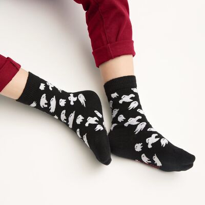 Organic children's socks with ghosts - Black socks with a ghost pattern for kids, Ghost