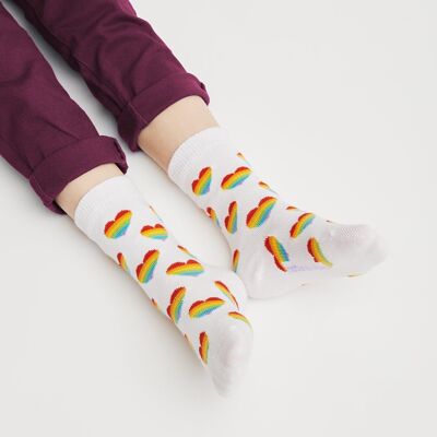 Organic children's socks with rainbow hearts - socks with a colorful heart pattern for kids, Rainbow Heart