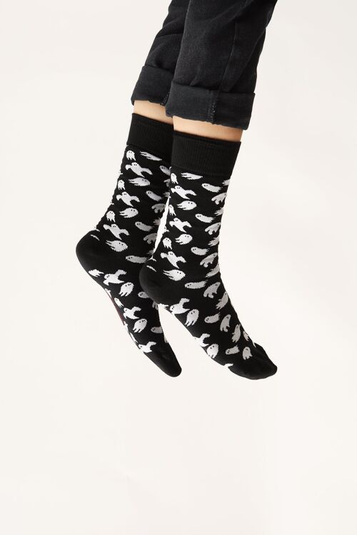 Bio-Socken mit Geistern - Schwarze Socken mit Geister-Muster, Ghost
