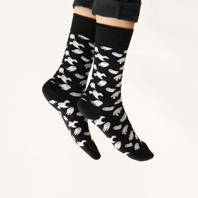 Bio-Socken mit Geistern - Schwarze Socken mit Geister-Muster, Ghost
