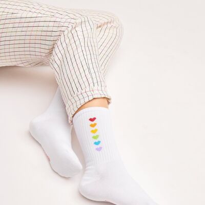 Organic socks with colorful hearts - White tennis socks with colorful hearts, Love4all