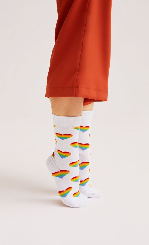 Bio-Socken mit Regenbogen-Herzen - Bunte Socken mit Herzmuster, Rainbow Heart