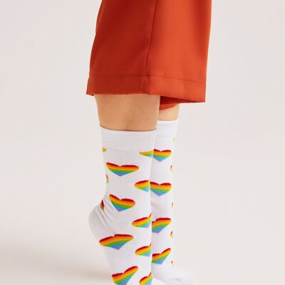 Chaussettes bio coeurs arc-en-ciel - Chaussettes colorées à motif coeurs, Rainbow Heart