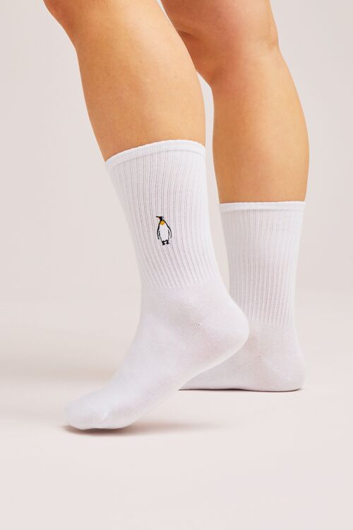 Bio-Socken Pinguin - Weiße Tennissocken mit gesticktem Pinguin, Penguin