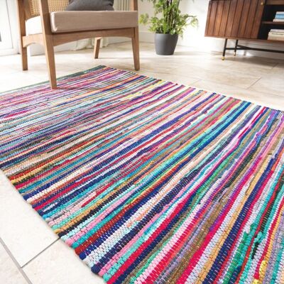 Tapis en chiffon recyclé Chindi - tissé à la main et multicolore