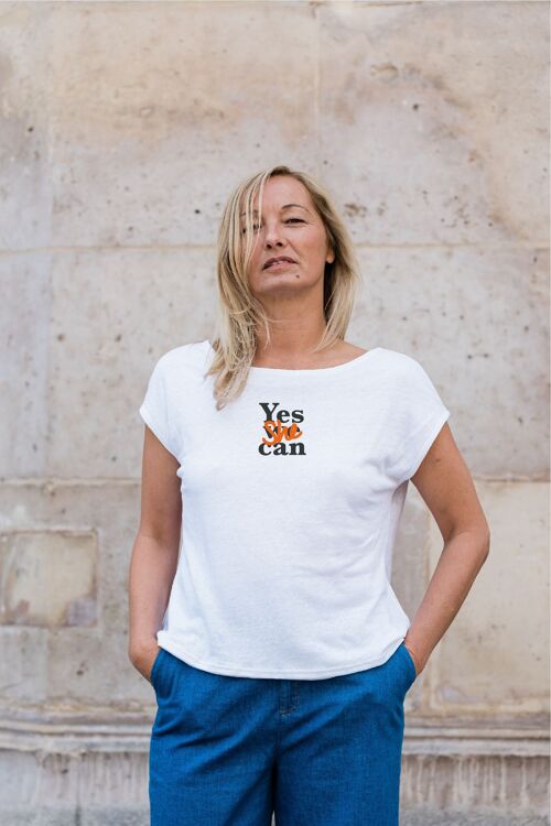 T-shirt femme en lin Made in France Bio "Yes she can"