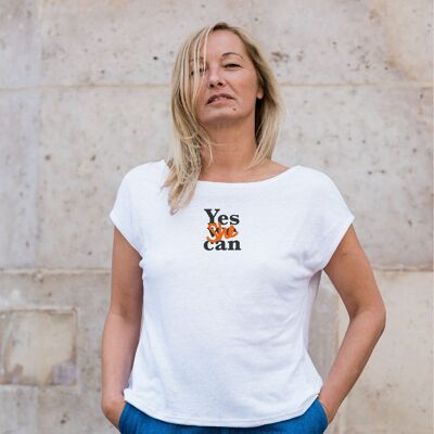 Damen-T-Shirt aus Bio-Leinen, hergestellt in Frankreich „Yes she can“