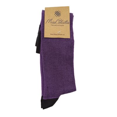 Chaussettes Hautes Miss Mauve-Anthracite Chevrons