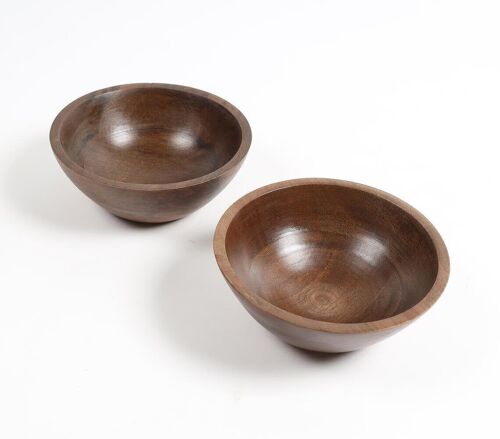 Earthy Wooden Nut Serving Bowls (Set of 2)