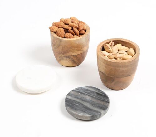 Classic Wooden Canisters With Marble Lid (Set of 2)