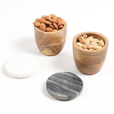 Classic Wooden Canisters With Marble Lid (Set of 2)