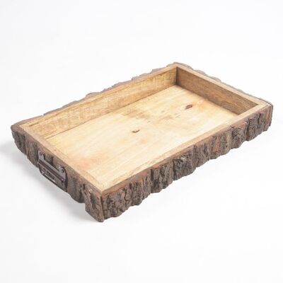 Hand Carved Mango Wood Bark Serving Tray
