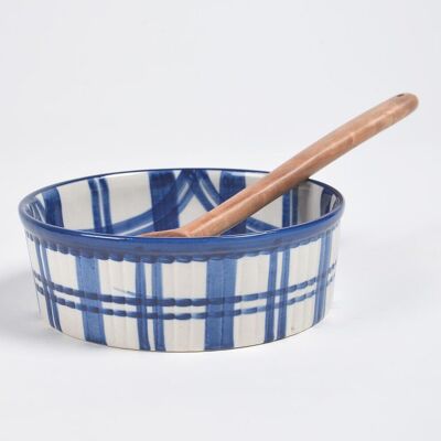 Indigo Plaid Ceramic Baking Dish